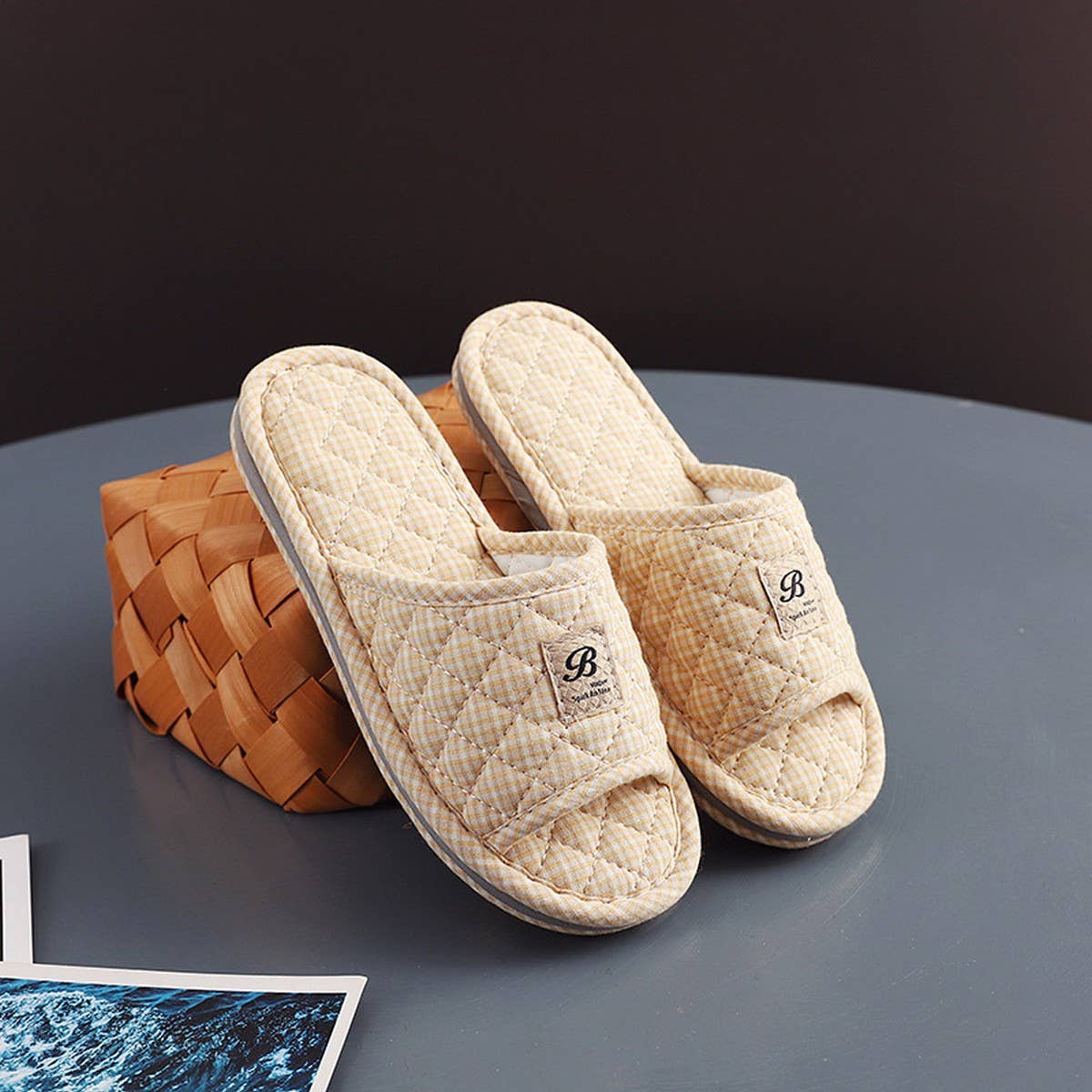 Plaid Cotton Floor Slippers with Thick Sole_CWSHF0190