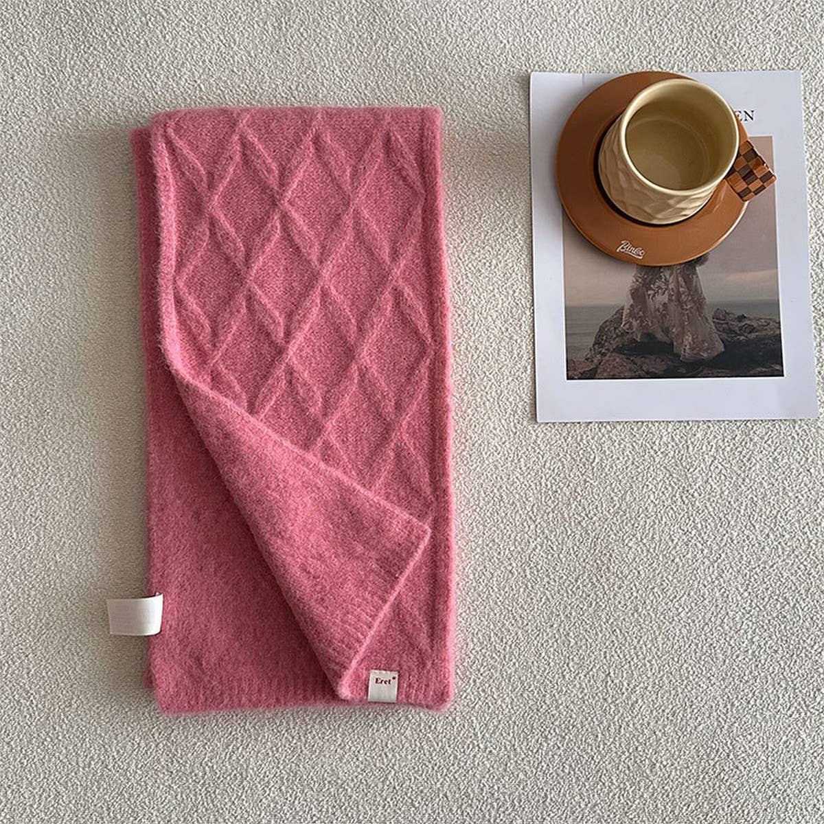 Retro Knit Scarf ??Wool Blend Reversible Wrap_CWASC2355