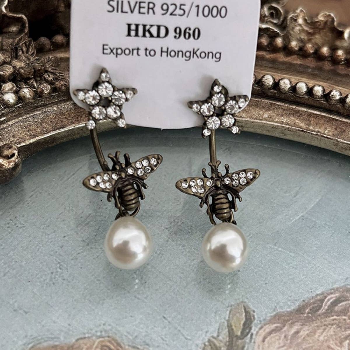 RETRO PEARL STAR BUTTERFLY EARRINGS_CWAJE1522