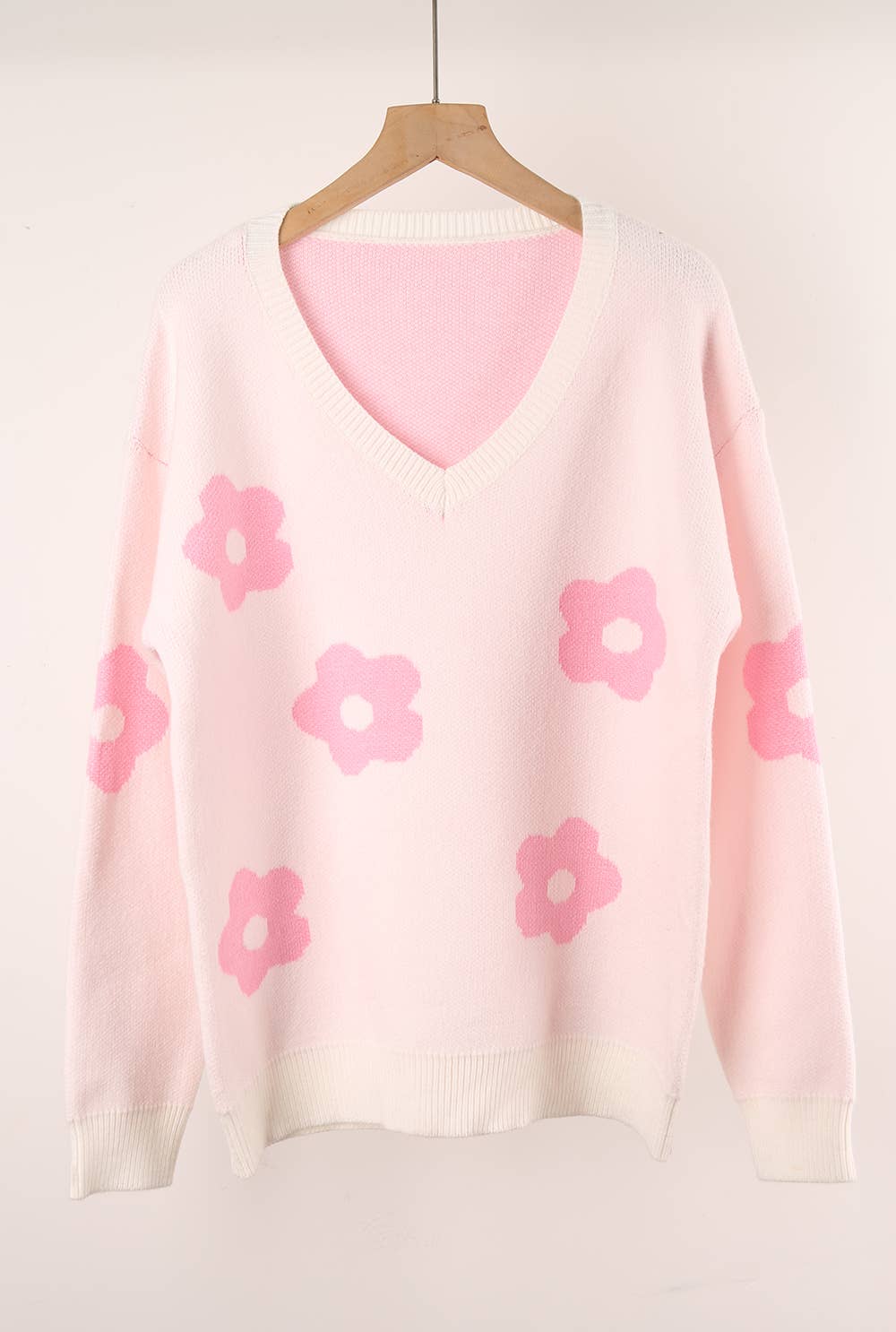 SWEATER V-NECK LONG SLEEVE FLOWER KNIT