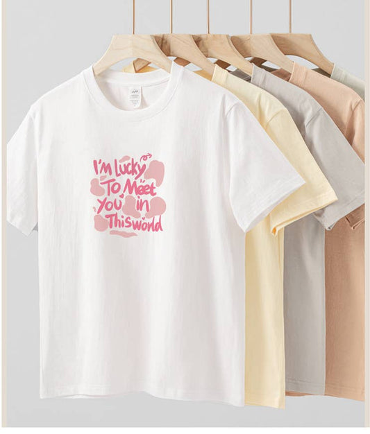 Cwtts0925_Round Neck Loose Monogram Print Short Sleeve