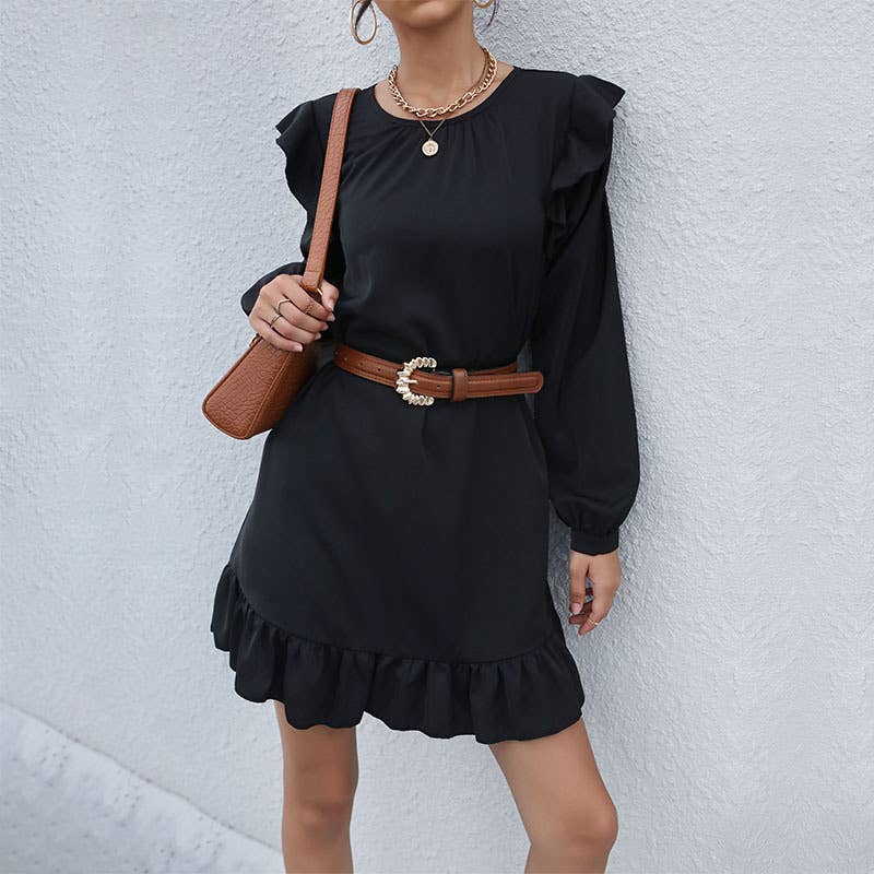 Loose Hepburn style long-sleeved dress