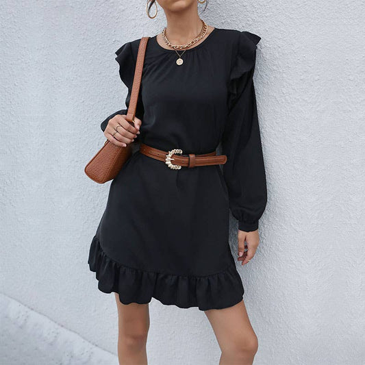 Loose Hepburn style long-sleeved dress