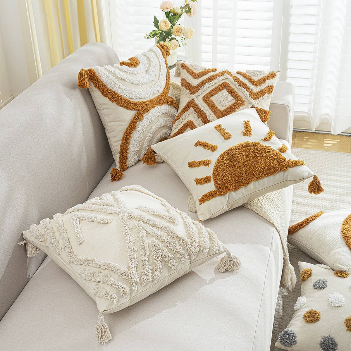 Boho Tufted Embroidered Pillow Cover for Sofa/Bed_CWMM7696