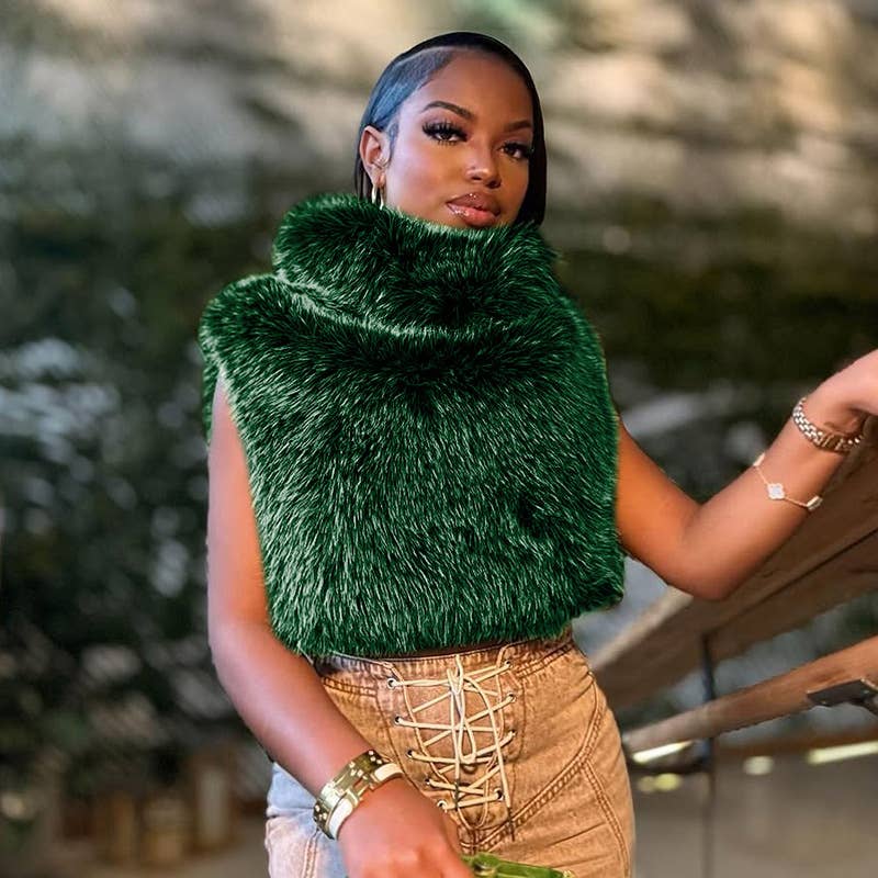 Fashion standing collar fur waistcoat