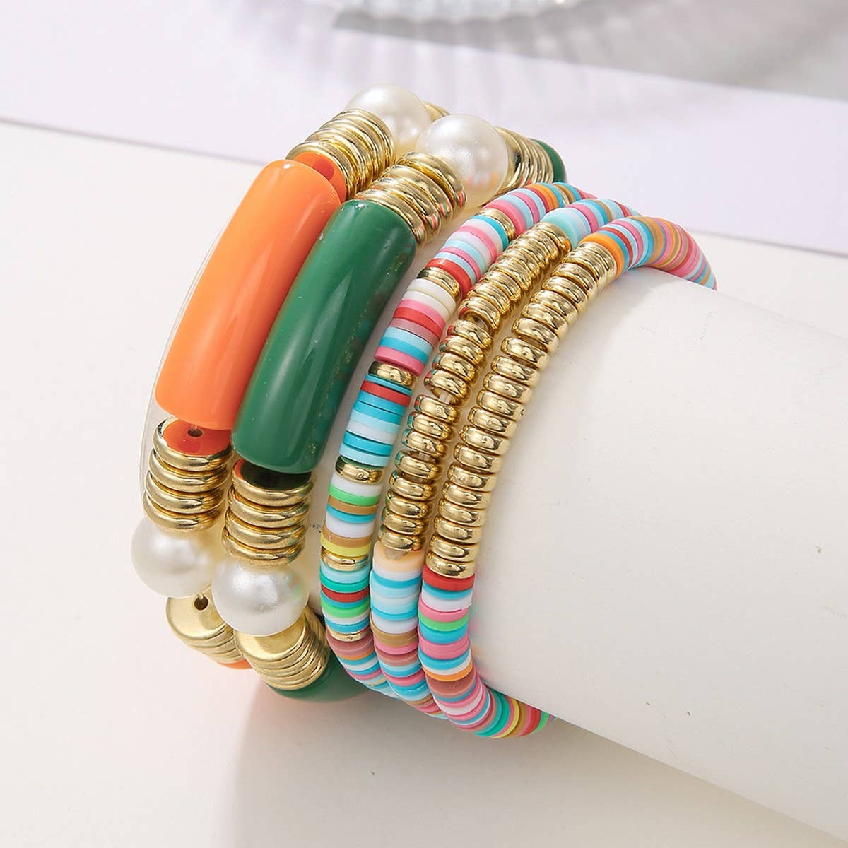 ETHNIC STYLE COLORFUL SOFT CLAY ACRYLIC BRACELETSET