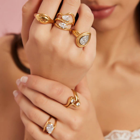 Designer Steel Ring with Zircon & Irregular Shape