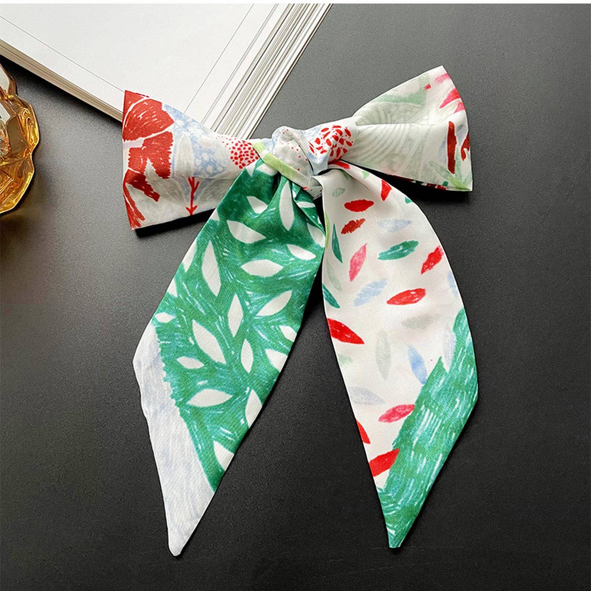 NARROW DECORATIVE SILK SCARF WITH TIEABLE BOW