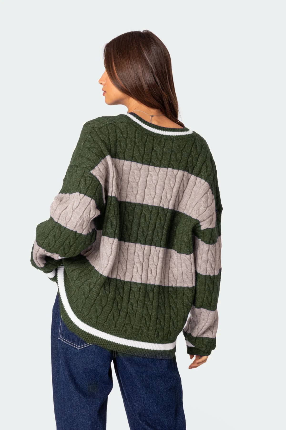 V-neck striped color matching loose sweater