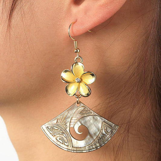 WOMEN'S PLUMERIA LONG FAN-SHAPED EARRINGS