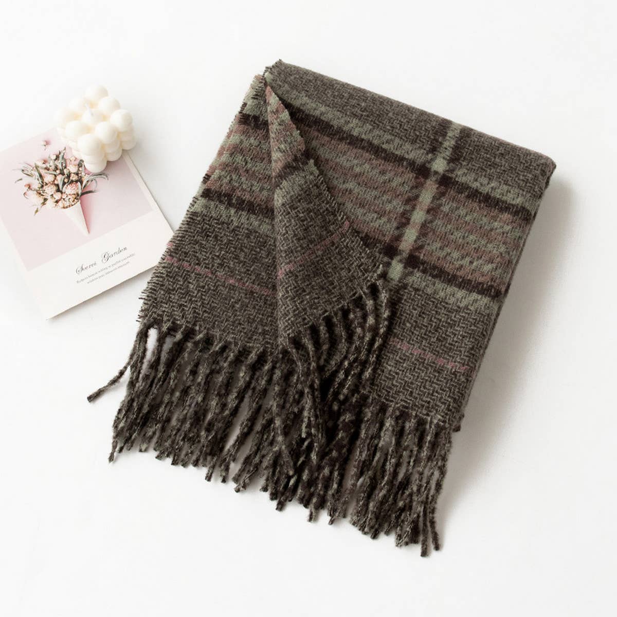 Plaid Tassel Scarf ??Soft Warm Faux Cashmere Wrap_CWASC0997