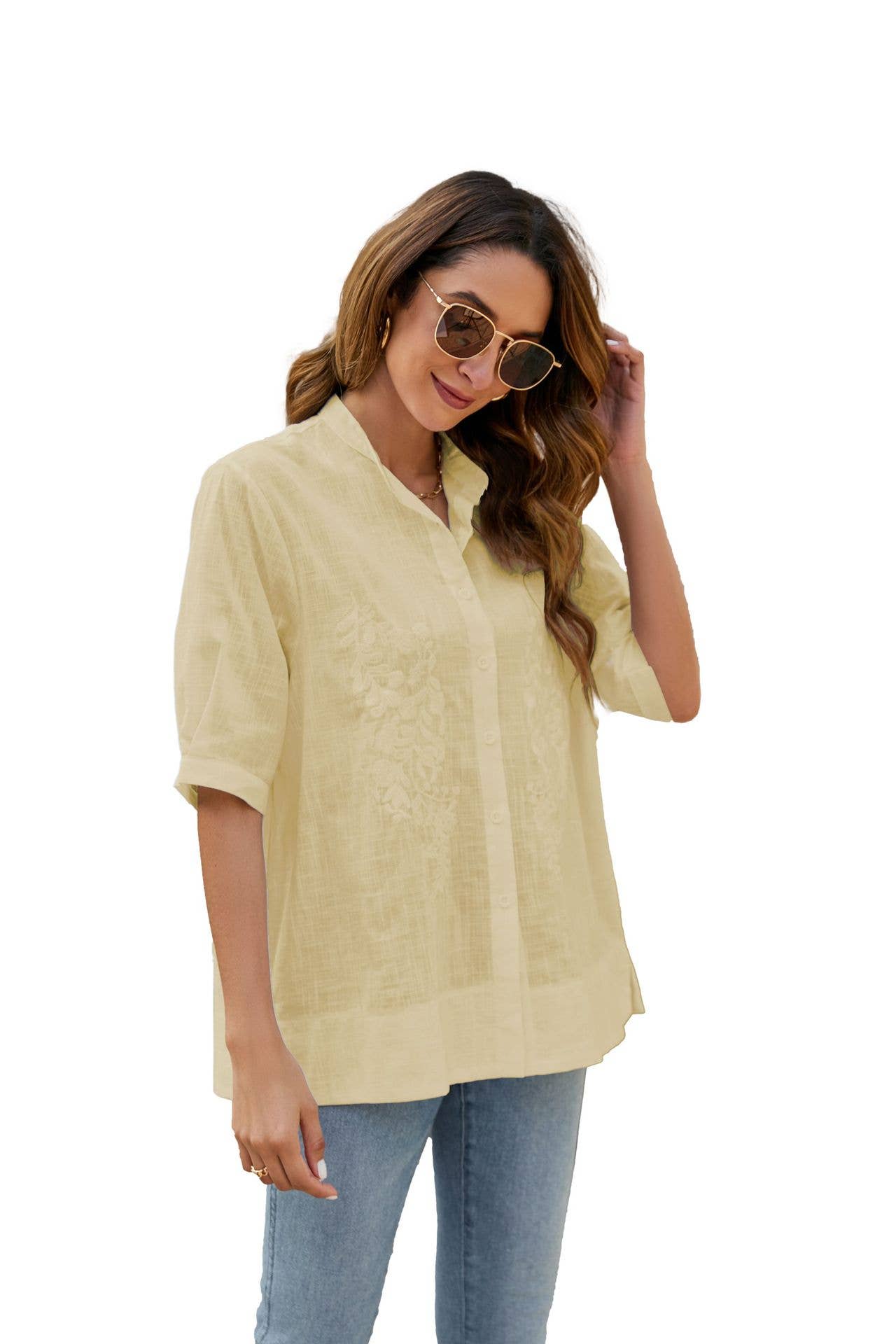 EMBROIDERED LOOSE SLIMMING SHIRT