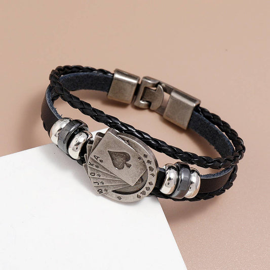 PERSONALIZED POKER BRAIDED LEATHER BRACELET_CWMM4510