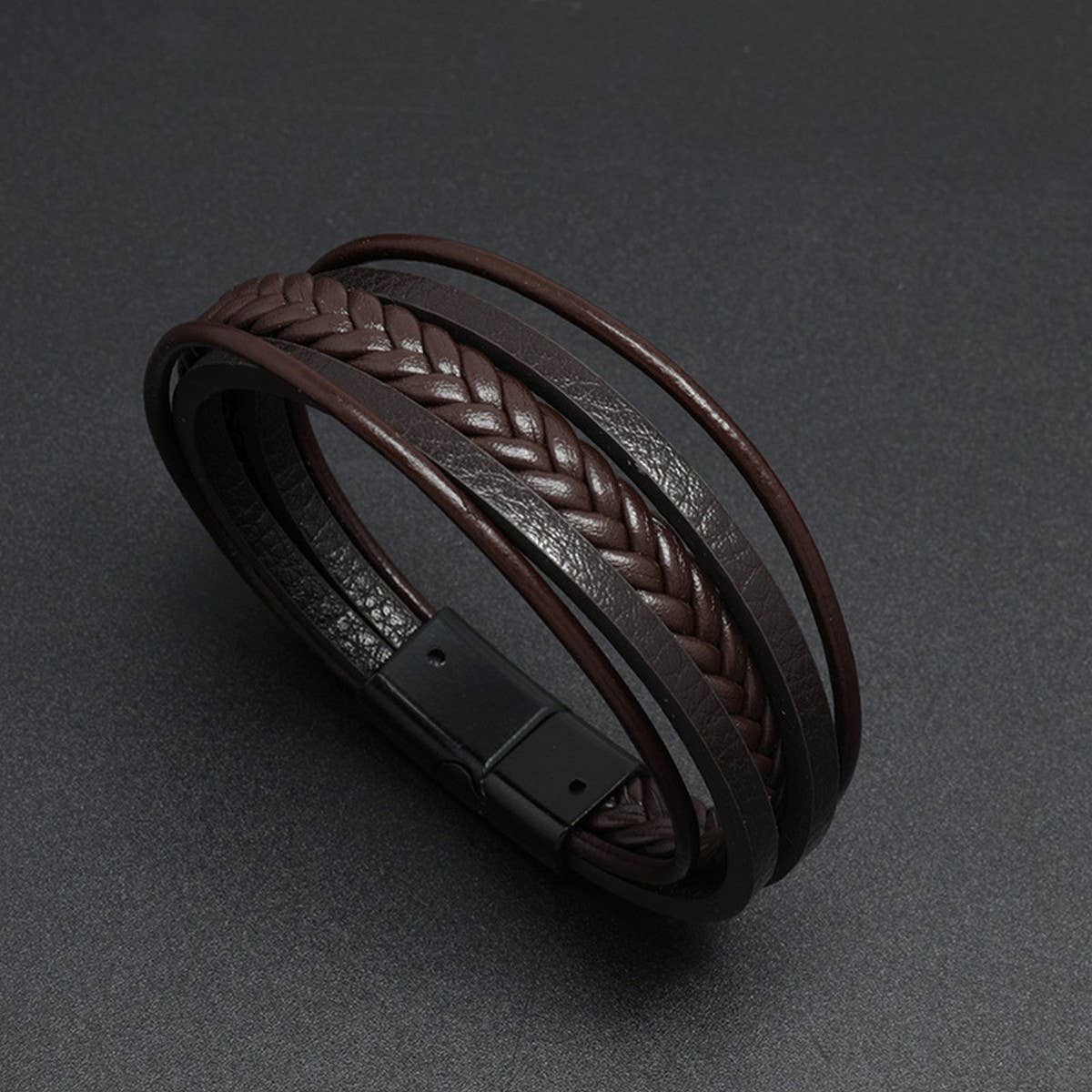 SIMPLE BRAIDED LEATHER MAGNET CLASP BRACELET_CWMM4471