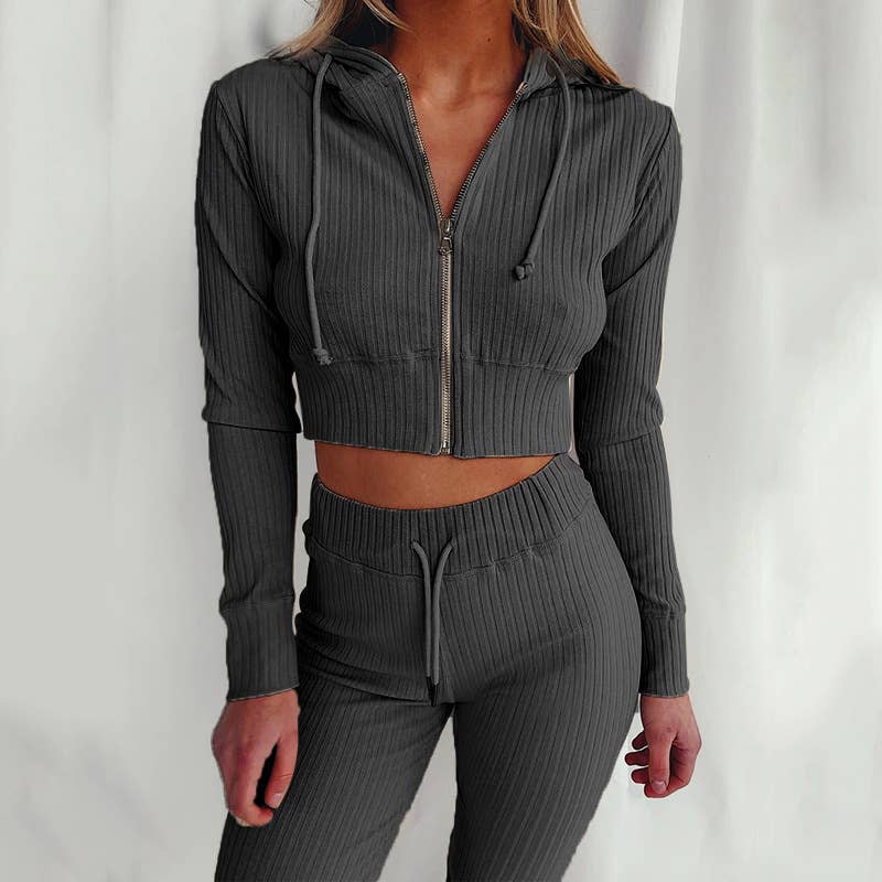 HOODED LONG-SLEEVED SLIM-FIT ATHLEISURE SUIT