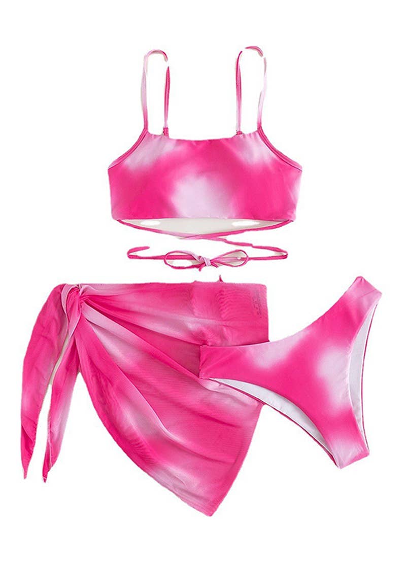 CWMW0741_THREE-PIECE MESH SKIRT TIE-DYE BIKINI SWIMSUIT