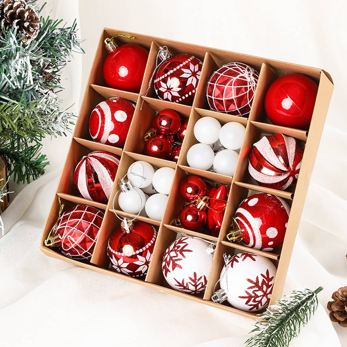 CWMM10427_36PCS CHRISTMAS TREE ORNAMENTS SHINY BAUBLES SET