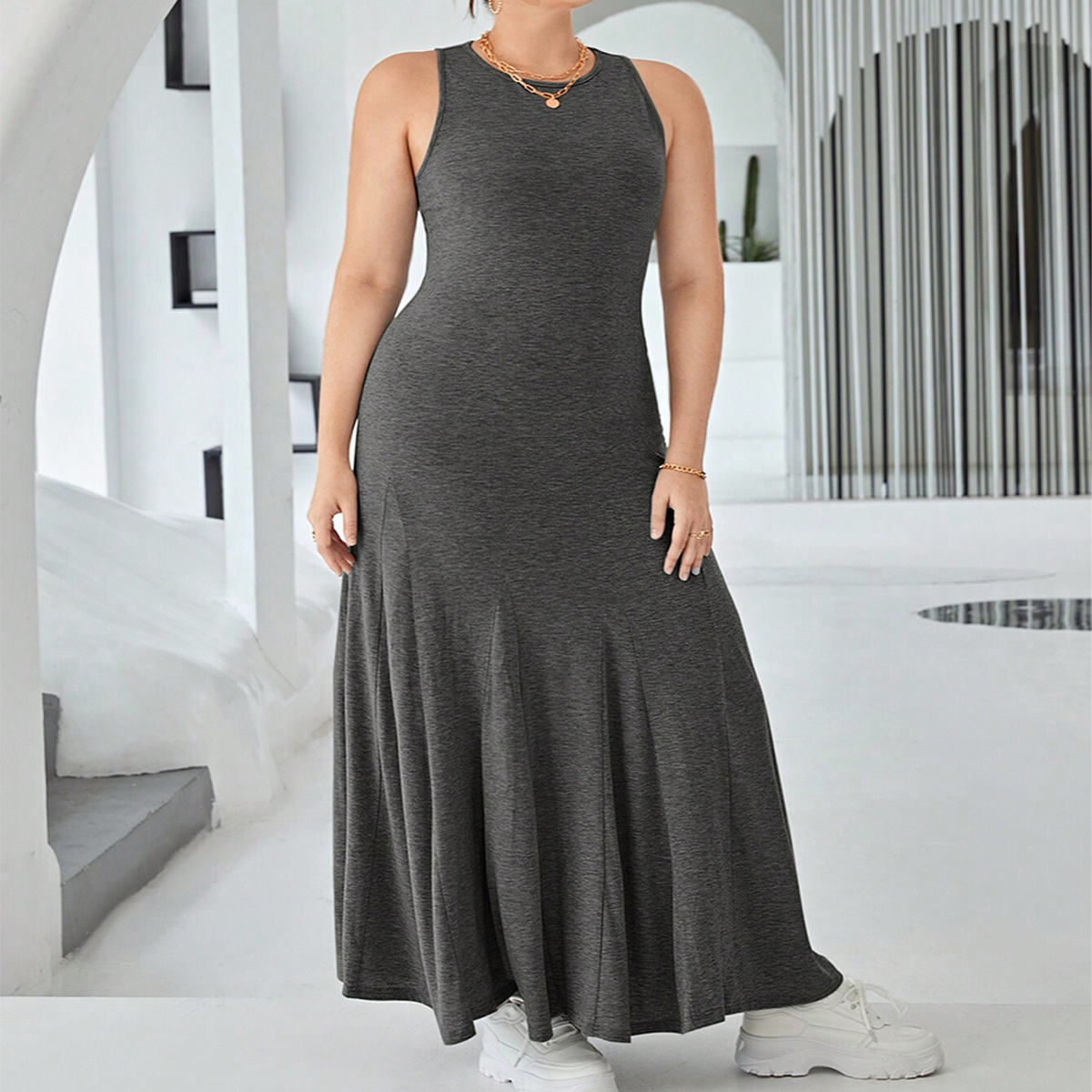 Chic Sleeveless Round Neck High-Waist Dress