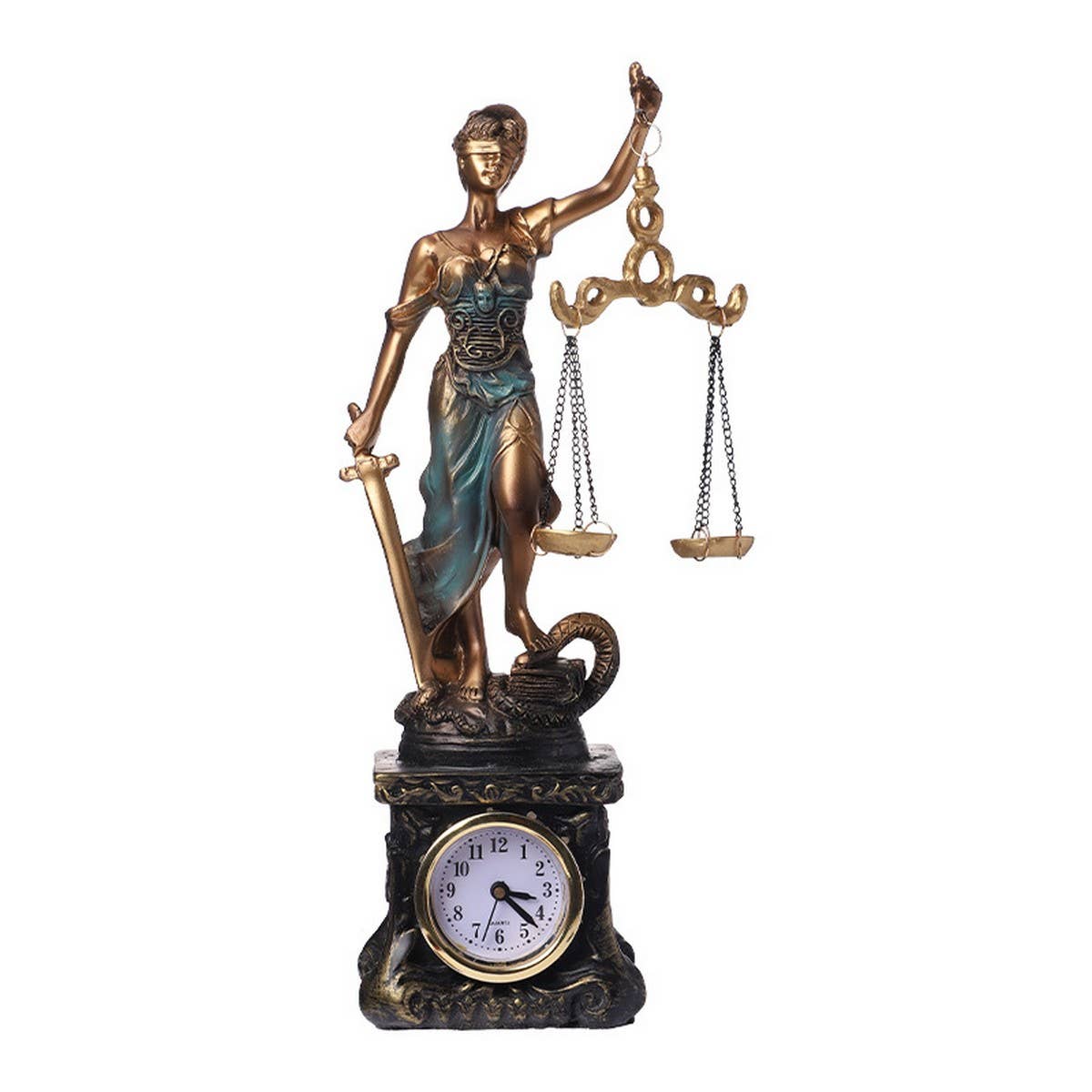 Vintage Lady Justice Resin Clock Sculpture_CWAJE5285