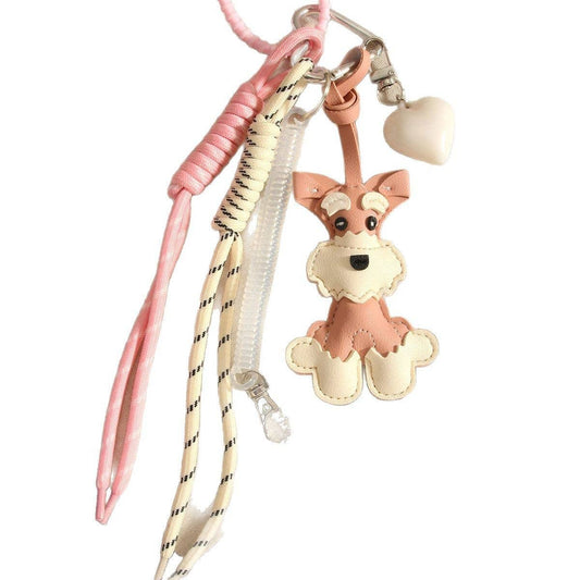Cute Schnauzer PU Keychain with Heart & Braid