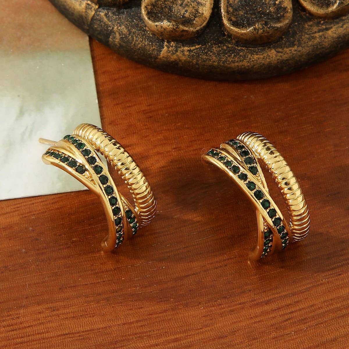 TITANIUM STEEL GOLD-PLATED INLAID ZIRCON EARRINGS