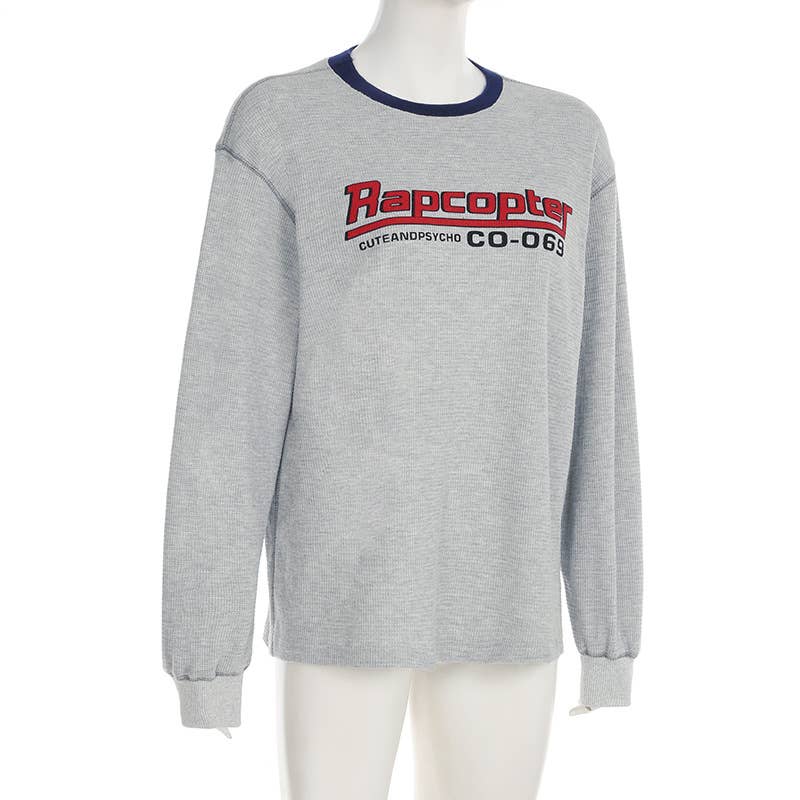 LETTER-PRINTED BRIGHT LINE ROUND NECK HOODIE