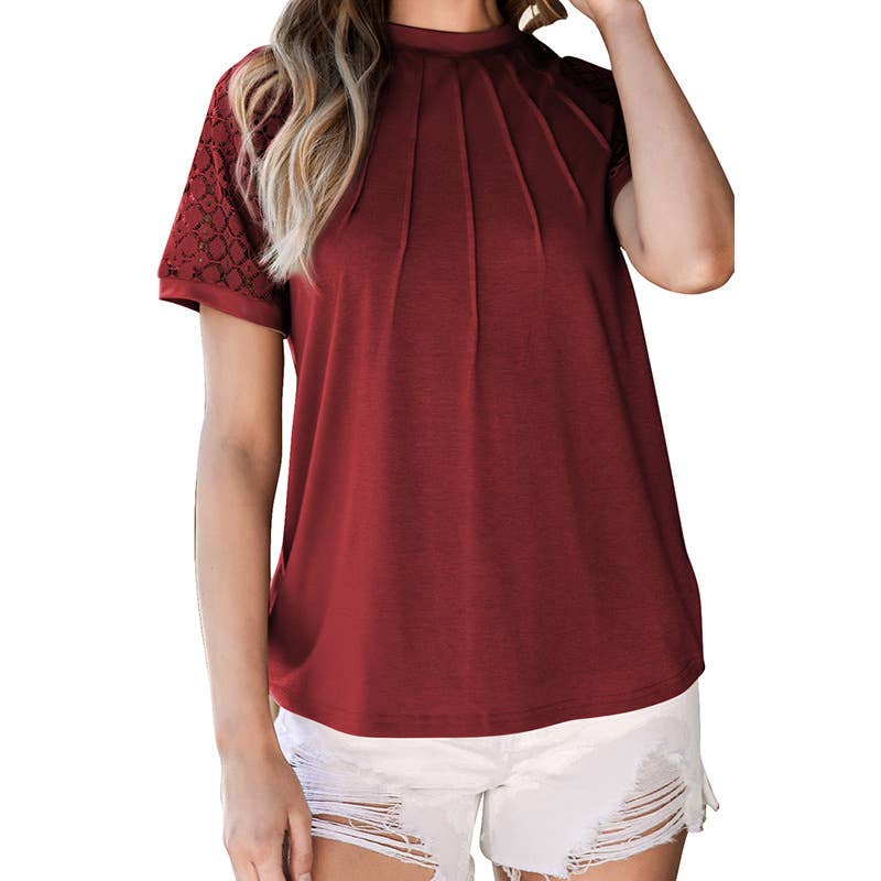 Stylish lace T-shirt with crew neck pull-over