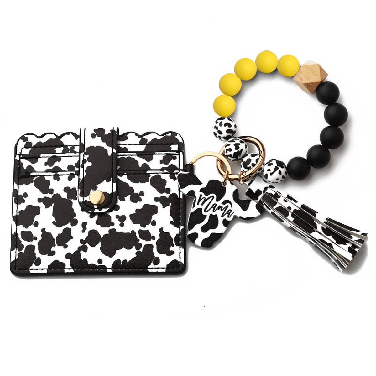 Men¡¯s Cow Print Wallet,Keychain with Silicone Beads_CWAB4994