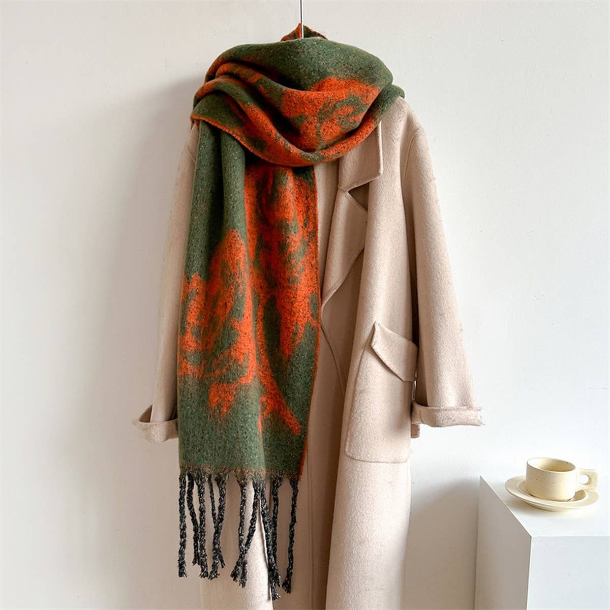 Rose Tassel Scarf - Colorblock Long Winter Wrap