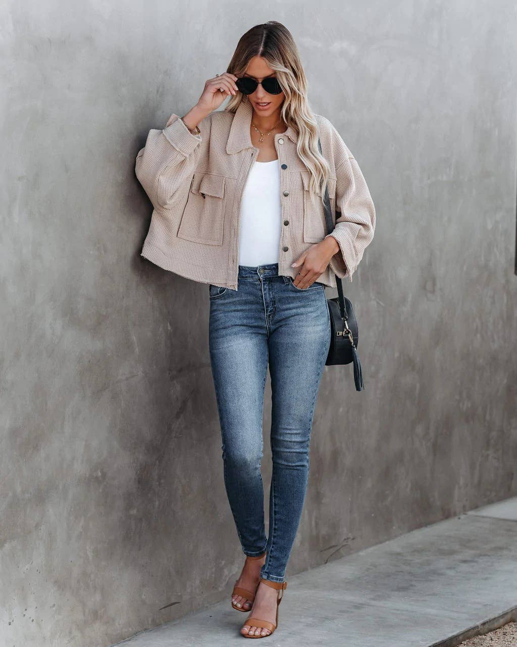 Lapel Waffle short single-breasted coat