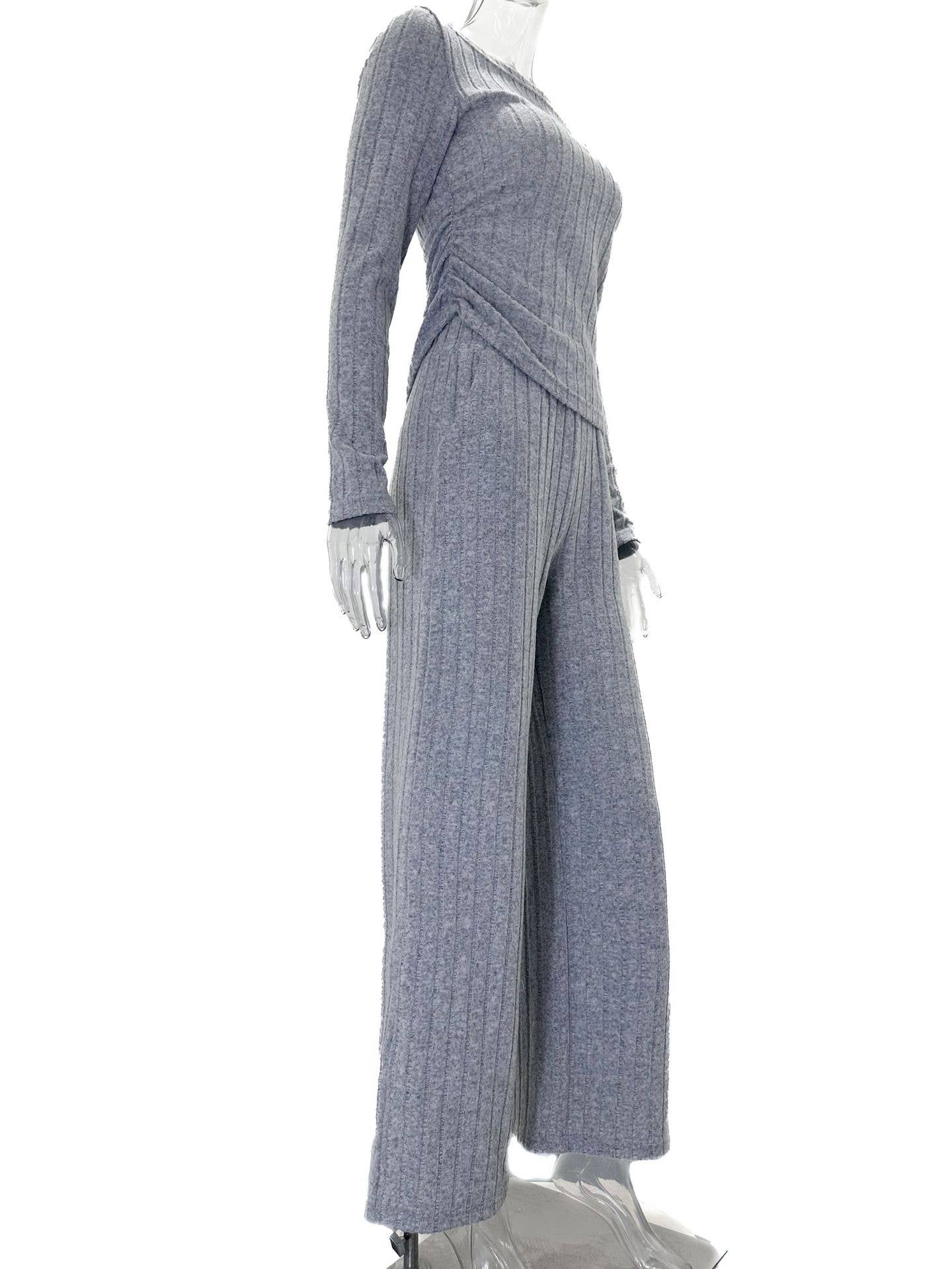 Solid-color high-neck knitted long-sleeved suit