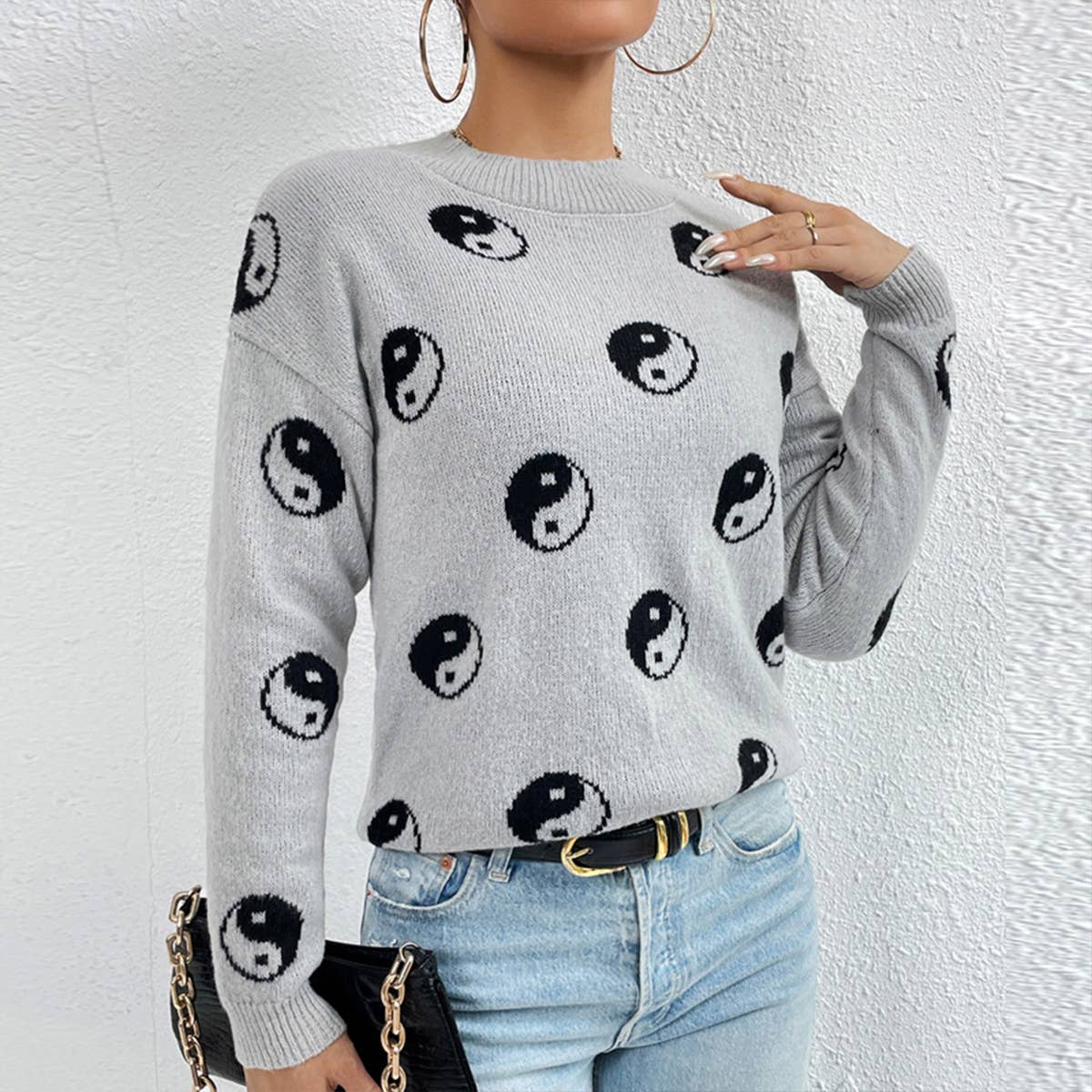 Skull Halloween jacquard crewneck pullover sweater