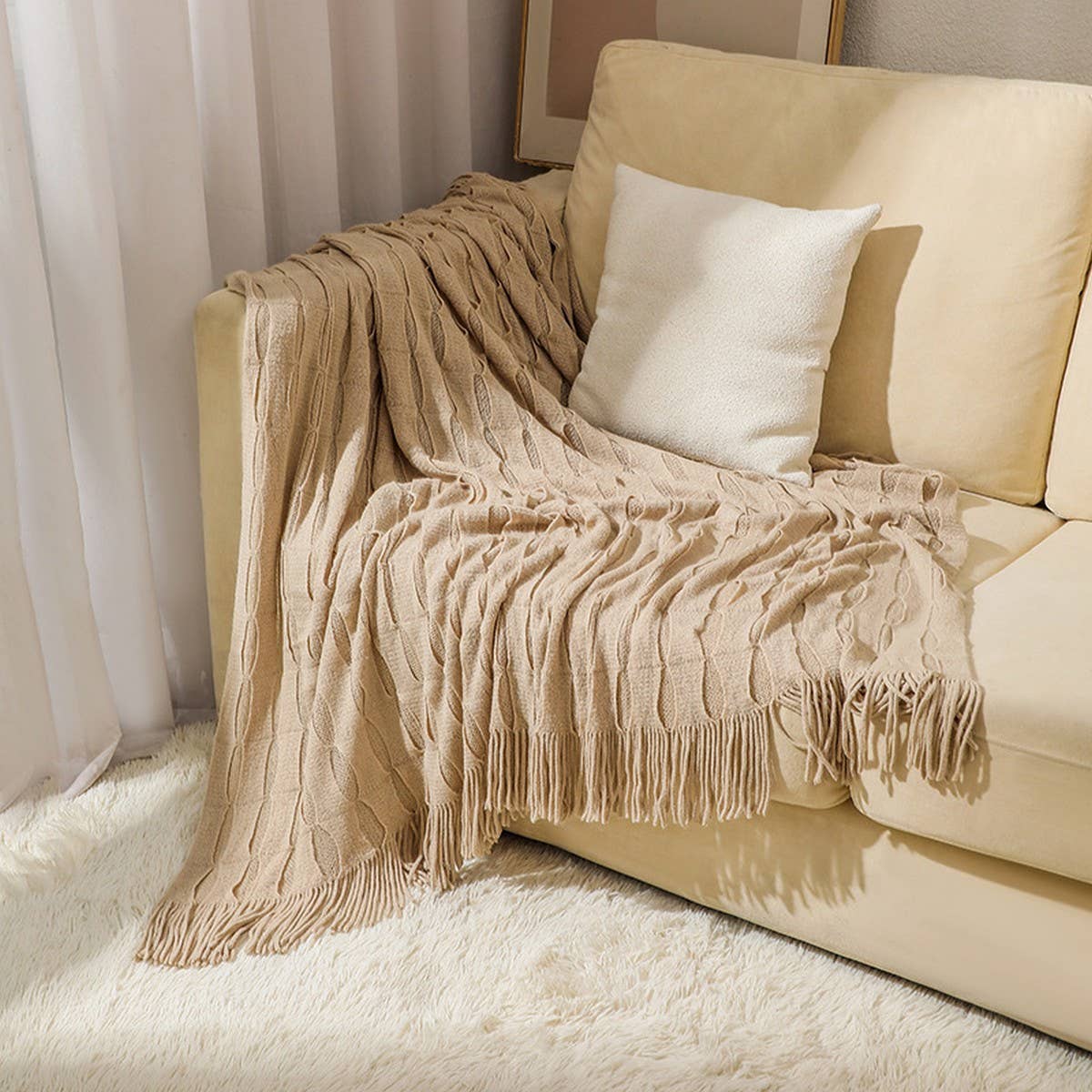 KNITTED THIN TASSEL SOFA BLANKET BED END BLANKET