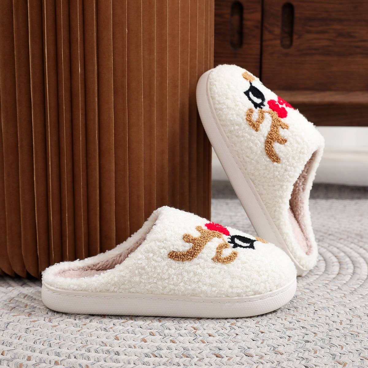 CUTE DEER HORN CHRISTMAS ELEMENT COTTON SLIPPERS