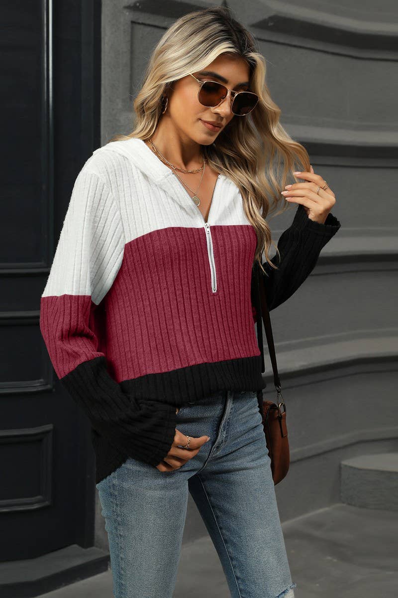 CWOHOL1098_LOOSE FIT CONTRAST ZIP HOODIE