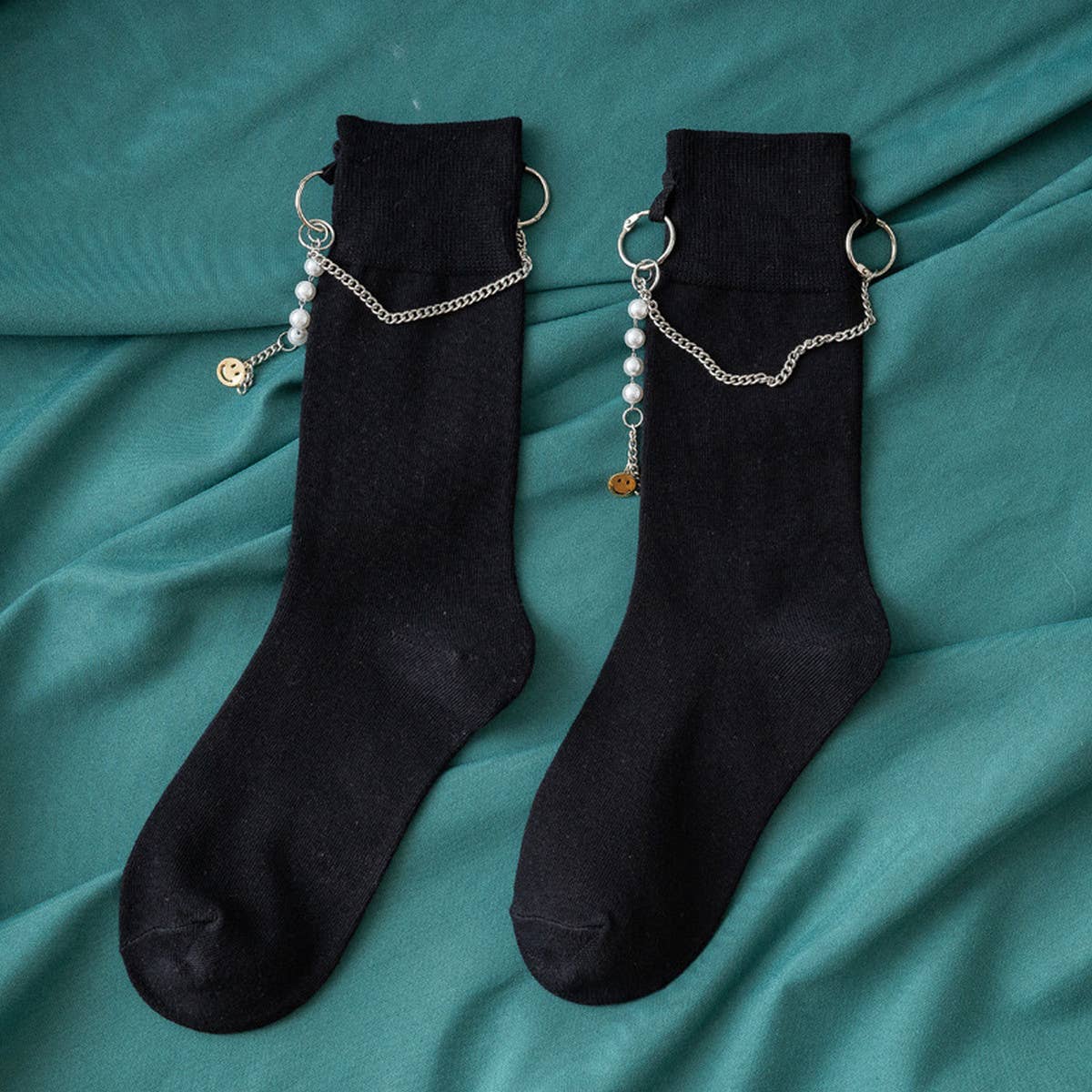 WOMEN BLACK PUNK CHAIN SOCKS