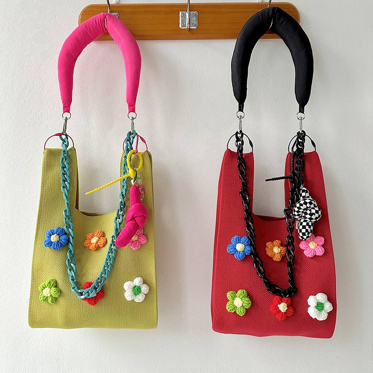 CUTE COLORFUL FLOWER KNITTED SHOULDER BAG HANDBAG_CWAB1505
