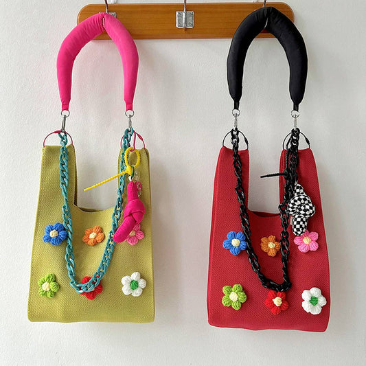 CUTE COLORFUL FLOWER KNITTED SHOULDER BAG HANDBAG_CWAB1505