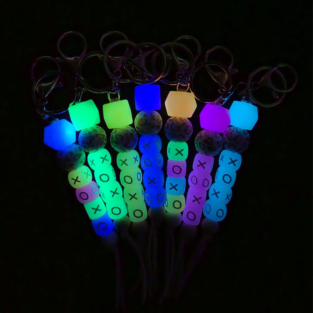 Glow Bead Bracelet Neon Silicone Wristlet Keychain_CWAB5095