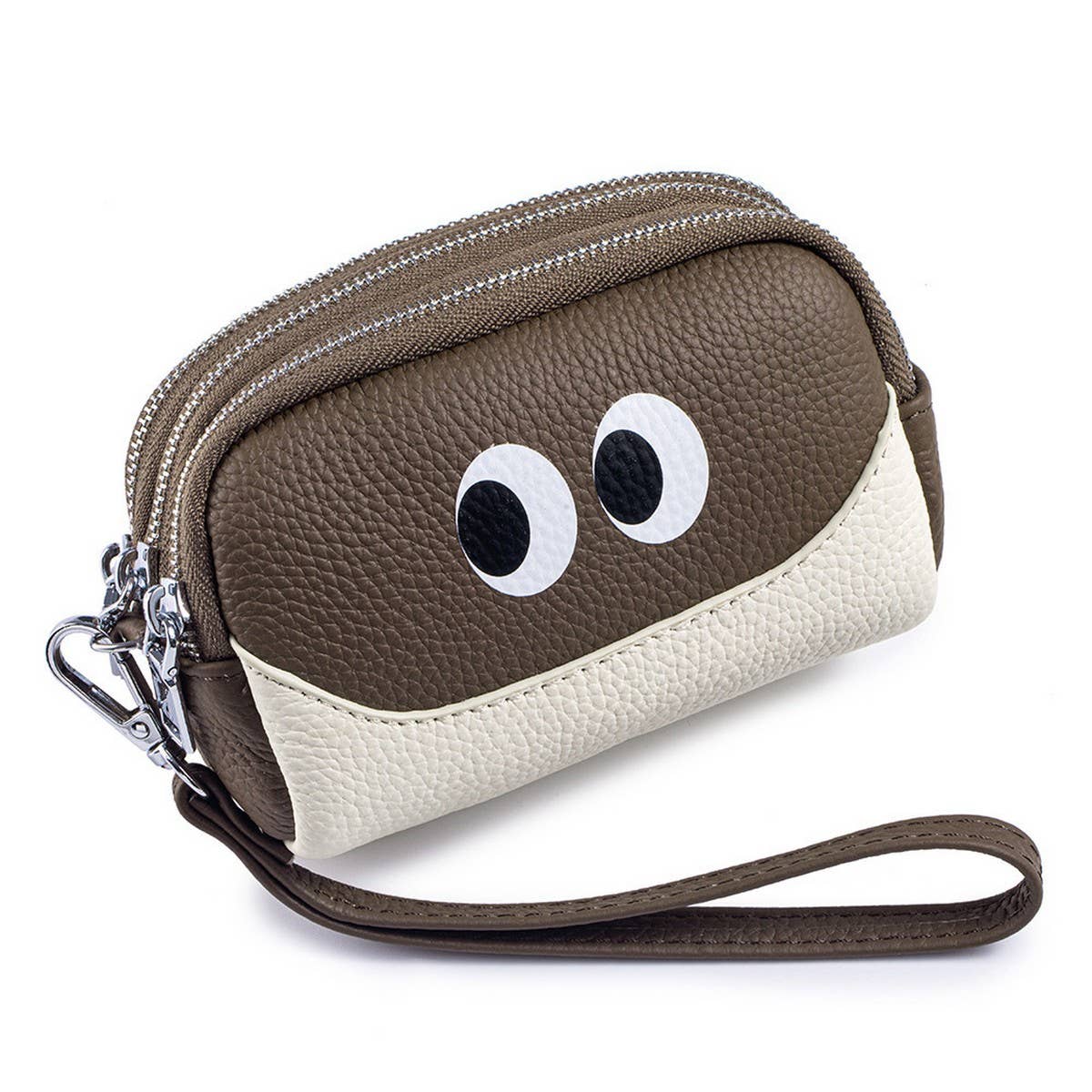 Cute Mini Leather Wristlet ? Triple Zipper Pouch_CUAB00380