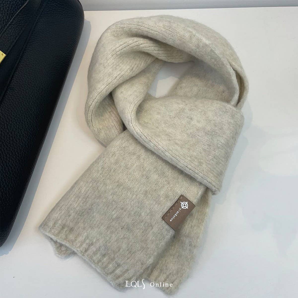 Cozy Beige Wool Blend Knit Scarf Thick Warm Unisex