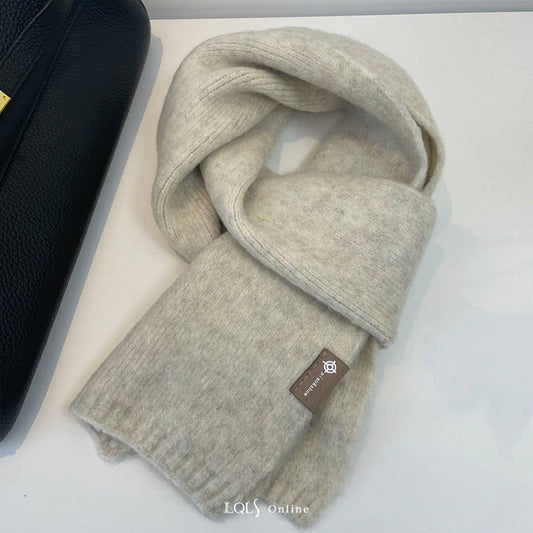 Cozy Beige Wool Blend Knit Scarf Thick Warm Unisex