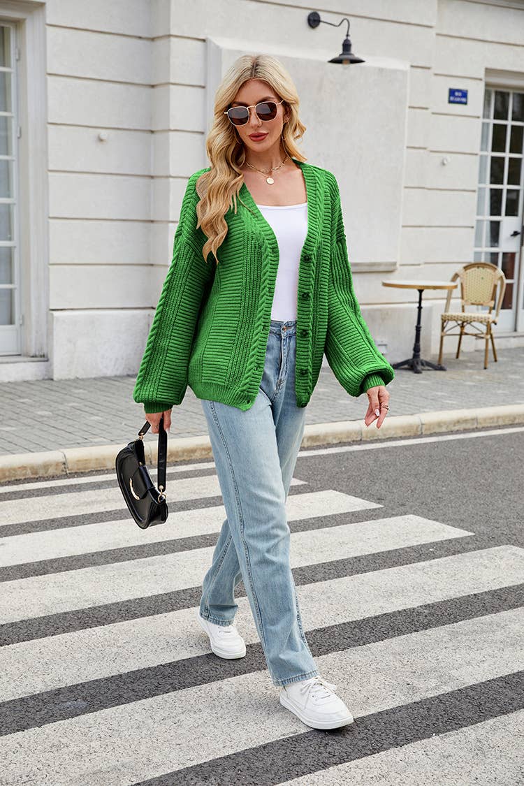 V-neck buttoned single-breasted knitted cardigan