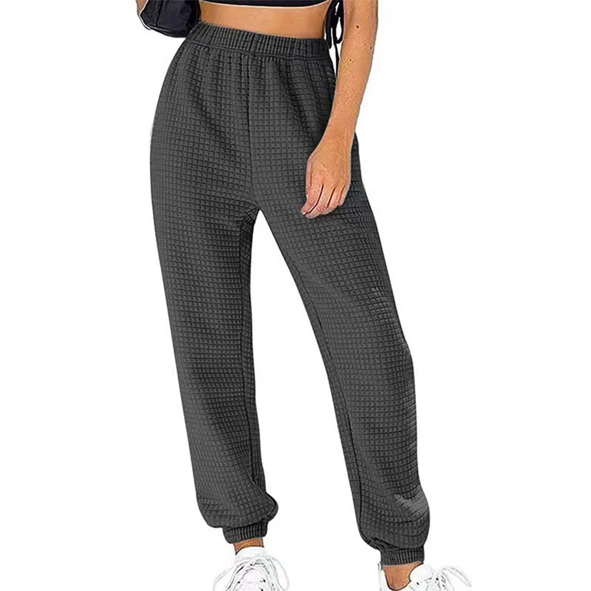 HOME SOLID COLOR SPORTS WAFFLE CASUAL LONG PANTS
