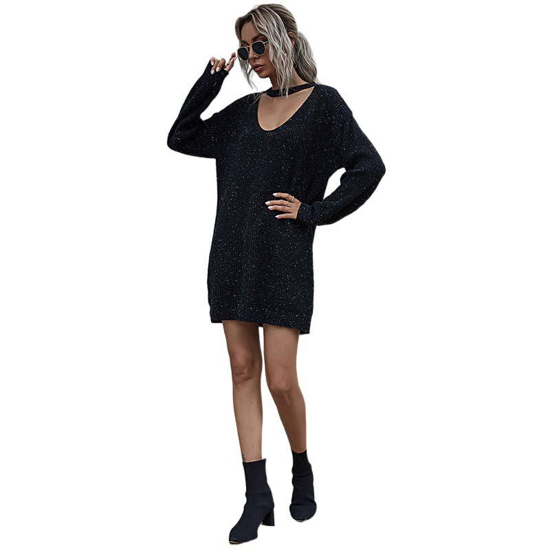 SOLID COLOR TEMPERAMENT LOOSE SWEATER DRESS