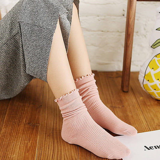SOLID COLOR RUFFLED LONG SOCKS_CWMS0977
