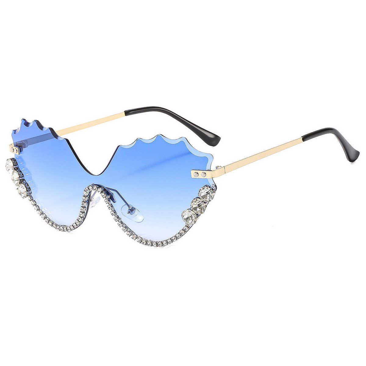 Half Frame Wing Cutout Rhinestone Sunglasses