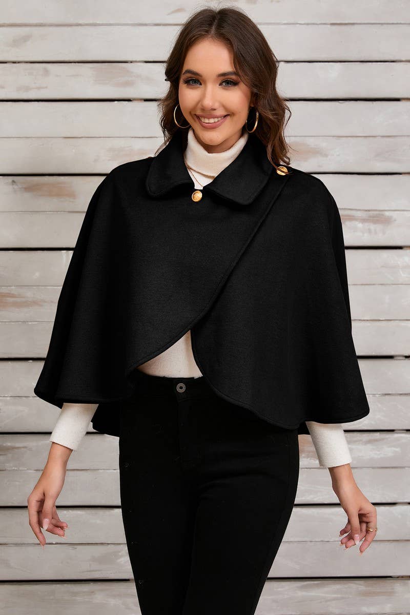 CWOCO0951_SOLID COLOR SHORT CAPE SHAWL COAT