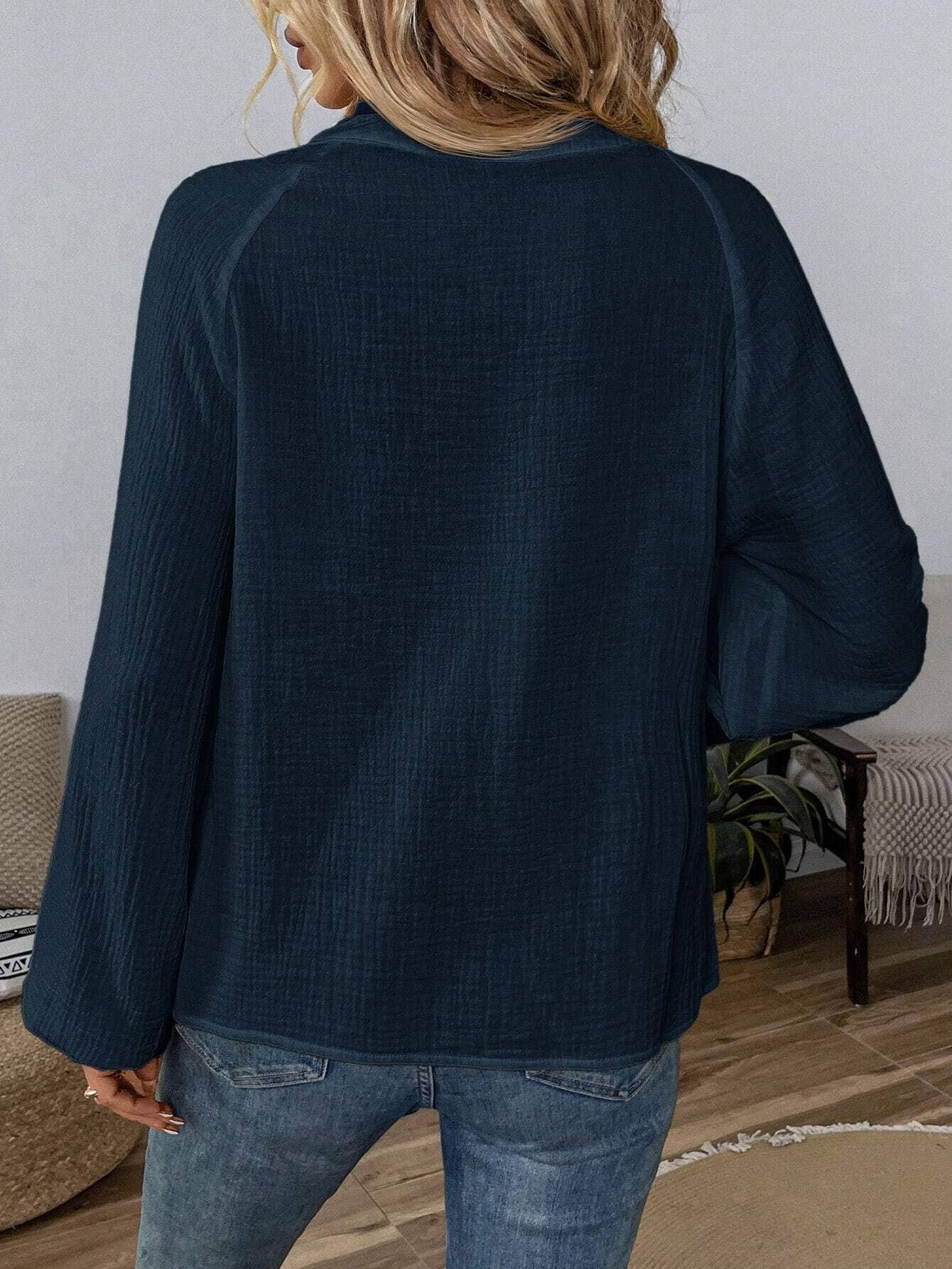 Ethnic-style V-neck embroidered pure cotton top