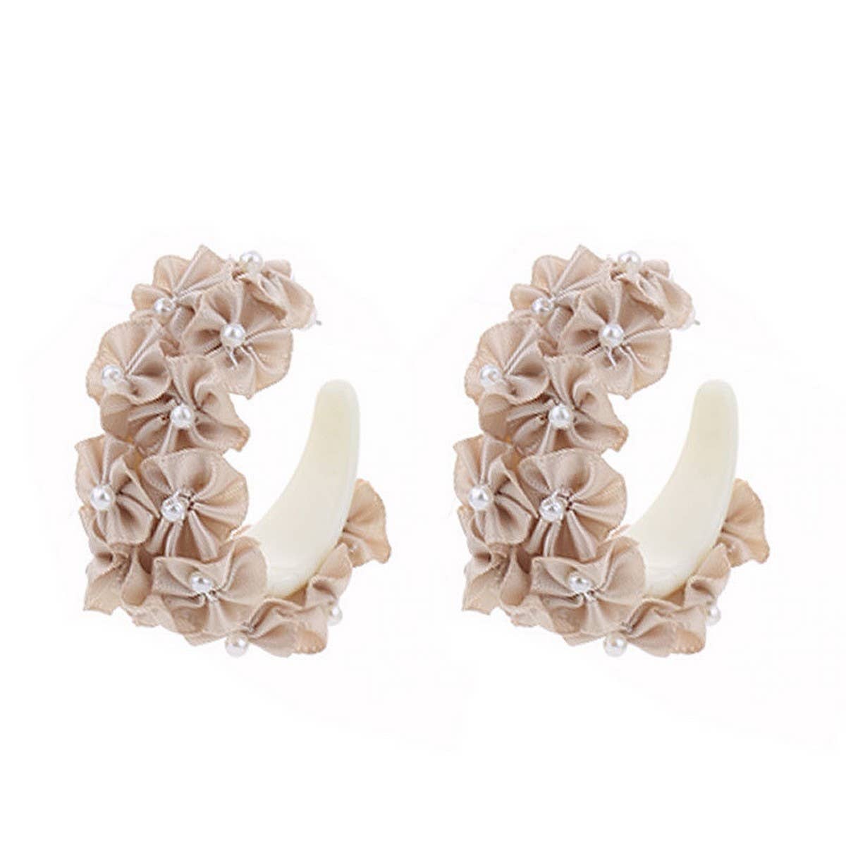 Handmade Fabric Flower C-Hoop Earrings Fresh Style